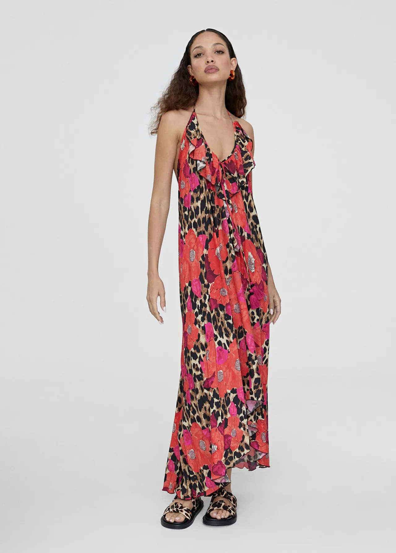 caftan_largo_con_volantes_1.webp Lola Casademunt Baño<Caftan largo con volantes ROJO-AZUL