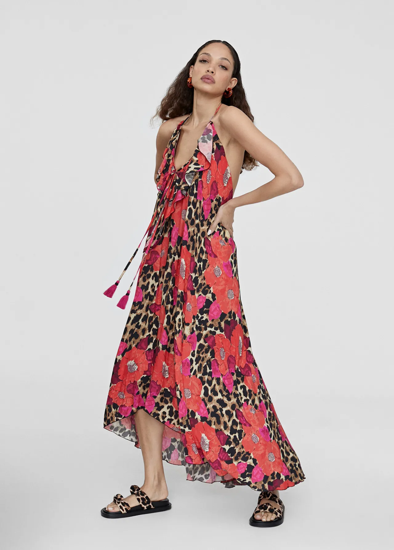 caftan_largo_con_volantes_4.webp Lola Casademunt Baño<Caftan largo con volantes ROJO-AZUL