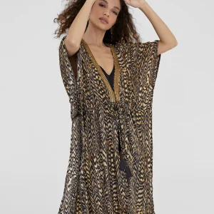 Lola Casademunt Baño<Caftan largo estampado NEGRO-MARRON