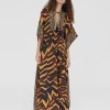 Lola Casademunt Baño<Caftan largo print animal NEGRO-MARRON