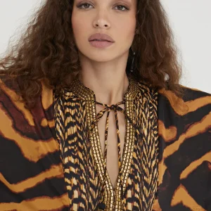 Lola Casademunt Baño<Caftan largo print animal NEGRO-MARRON