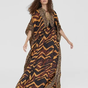 Lola Casademunt Baño<Caftan largo print animal NEGRO-MARRON