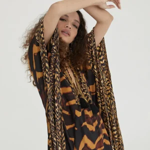 Lola Casademunt Baño<Caftan largo print animal NEGRO-MARRON