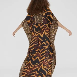 Lola Casademunt Baño<Caftan largo print animal NEGRO-MARRON
