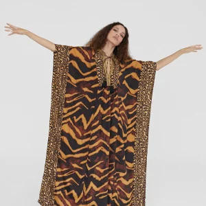 Lola Casademunt Baño<Caftan largo print animal NEGRO-MARRON