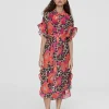 Lola Casademunt Baño<Caftan midi estampado combinado ROJO-AZUL