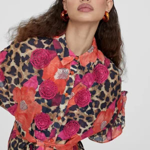 Lola Casademunt Baño<Caftan midi estampado combinado ROJO-AZUL