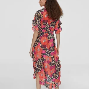 Lola Casademunt Baño<Caftan midi estampado combinado ROJO-AZUL
