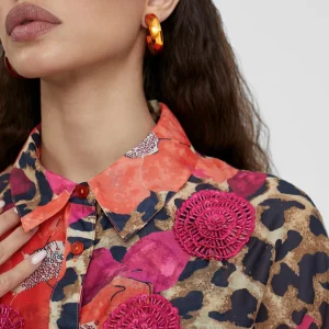 Lola Casademunt Baño<Caftan midi estampado combinado ROJO-AZUL