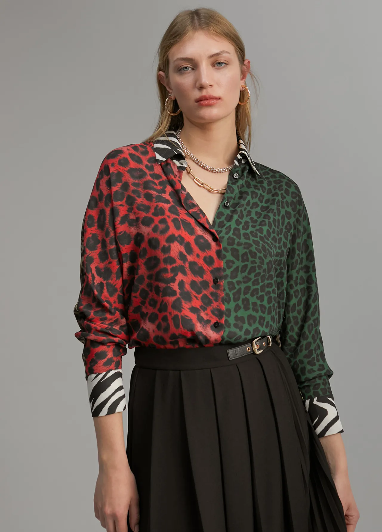 camisa_animal_print_combinada_0.webp Lola Casademunt Animal Print | Camisas Y Blusas<Camisa animal print combinada ROJO-VERDE