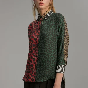 Lola Casademunt Animal Print | Camisas Y Blusas<Camisa animal print combinada ROJO-VERDE