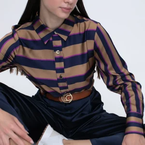 Lola Casademunt Camisas Y Blusas<Camisa rayas AZUL-MARRON