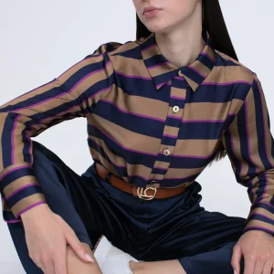 Lola Casademunt Camisas Y Blusas<Camisa rayas AZUL-MARRON