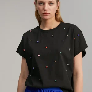 Lola Casademunt Camisetas Y Tops<Camiseta detalle joyas NEGRO