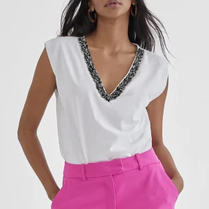 Lola Casademunt Camisetas Y Tops<Camiseta escote joyas BLANCO