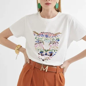 Lola Casademunt Camisetas Y Tops<Camiseta tigre bordado BLANCO-ROSA