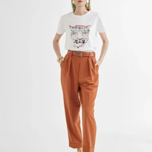 Lola Casademunt Camisetas Y Tops<Camiseta tigre bordado BLANCO-ROSA