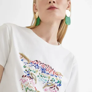 Lola Casademunt Camisetas Y Tops<Camiseta tigre bordado BLANCO-ROSA