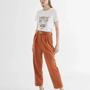 Lola Casademunt Camisetas Y Tops<Camiseta tigre bordado BLANCO-ROSA