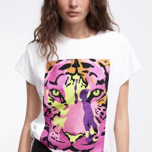 Lola Casademunt Camisetas Y Tops<Camiseta tigre multicolor BLANCO