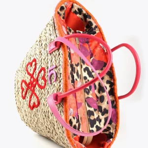 Lola Casademunt Bolsos | Baño<Capazo corazones bordados MARRON-NEGRO