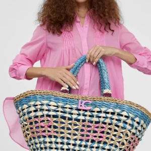 Lola Casademunt Bolsos | Baño<Capazo trenzado gométrico MARRON-NEGRO