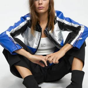 Lola Casademunt Abrigos Y Cazadoras | Chaquetas Y Gabardinas<Cazadora biker tricolor AZUL-GRIS