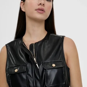 Lola Casademunt Chalecos<Chaleco efecto piel NEGRO