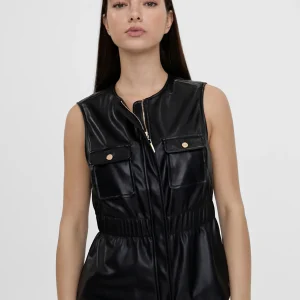 Lola Casademunt Chalecos<Chaleco efecto piel NEGRO