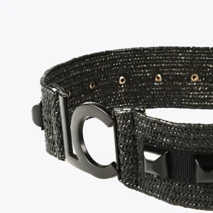Lola Casademunt Accesorios<Cinturón efecto ráfia NEGRO
