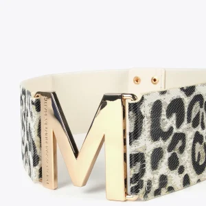 Lola Casademunt Accesorios<Cinturón elástico animal print MARRON-NEGRO