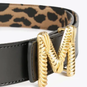 Lola Casademunt Animal Print | Cinturones<Cinturón reversible estampado animal y negro CRUDO-NEGRO