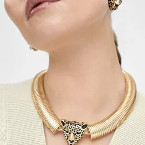 Lola Casademunt Bisuteria<Collar cabeza leopardo DORADO
