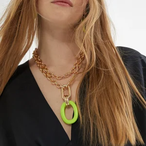 Lola Casademunt Bisuteria<Collar doble cadena y colgante FUCSIA