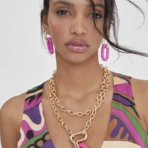 Lola Casademunt Bisuteria<Collar doble cadena y colgante FUCSIA