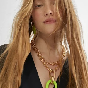Lola Casademunt Bisuteria<Collar doble cadena y colgante FUCSIA