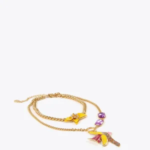 Lola Casademunt Bisuteria<Collar multicadena con colgante LILA-AMARILLO