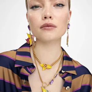 Lola Casademunt Bisuteria<Collar multicadena con colgante LILA-AMARILLO
