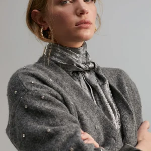 Lola Casademunt Punto<Cárdigan detalle joyas GRIS
