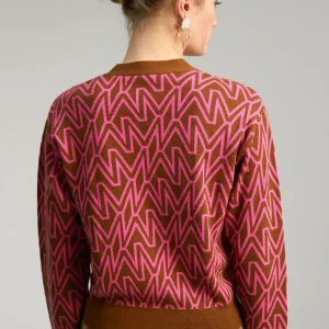 Lola Casademunt Punto<Cárdigan monograma MARRON-ROSA