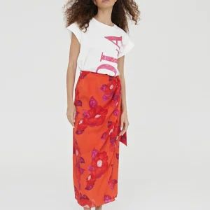 Lola Casademunt Accesorios | Vestidos Y Faldas<Falda estampada tipo pareo NARANJA-ROSA