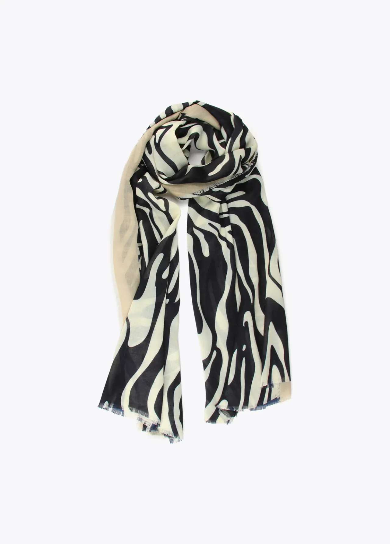 fular_logo_y_estampado_zebra_2.webp Lola Casademunt Animal Print | Bufandas Y Pañuelos<Fular logo y estampado zebra NEGRO-CRUDO