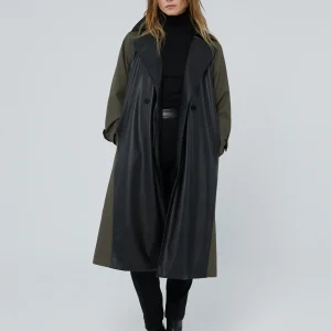 Lola Casademunt Chaquetas Y Gabardinas<Gabardina combinada efecto piel NEGRO-VERDE