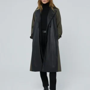 Lola Casademunt Chaquetas Y Gabardinas<Gabardina combinada efecto piel NEGRO-VERDE