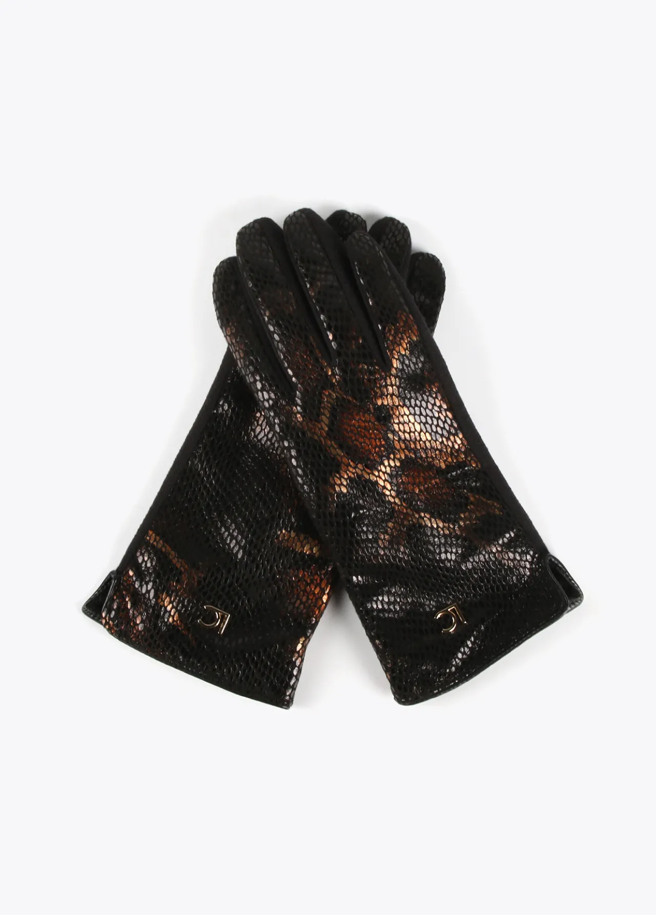 guantes_animal_print_metalizado_0.webp Lola Casademunt Animal Print | Gorros Sombreros Y Guantes<Guantes animal print metalizado MARRON-NEGRO
