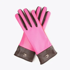 Lola Casademunt Gorros Sombreros Y Guantes<Guantes efecto piel tricolor ROSA-ROJO