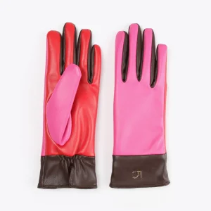 Lola Casademunt Gorros Sombreros Y Guantes<Guantes efecto piel tricolor ROSA-ROJO