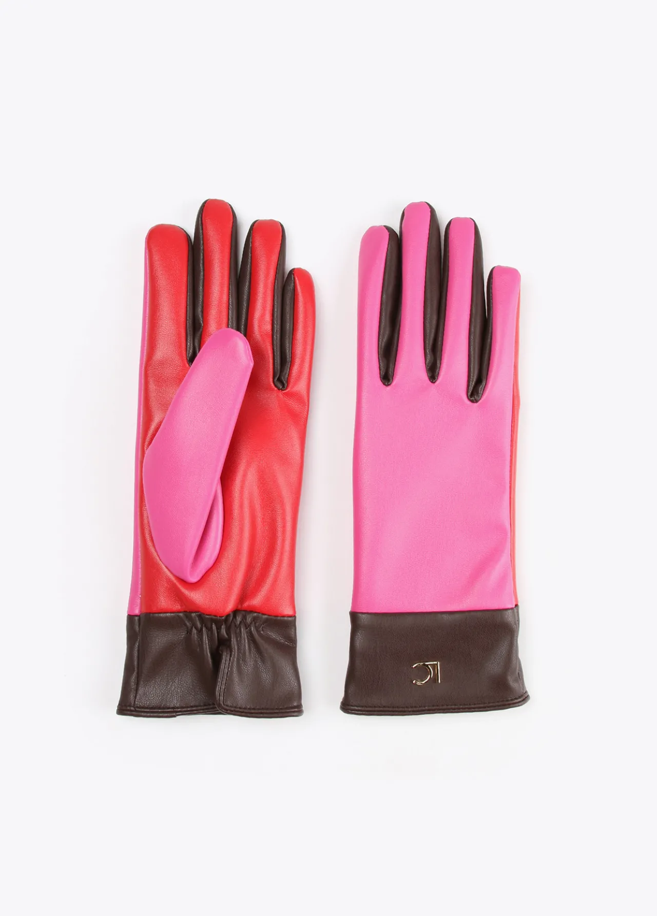 guantes_efecto_piel_tricolor_2-1.webp Lola Casademunt Gorros Sombreros Y Guantes<Guantes efecto piel tricolor ROSA-ROJO