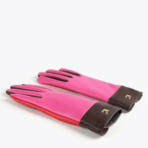 Lola Casademunt Gorros Sombreros Y Guantes<Guantes efecto piel tricolor ROSA-ROJO