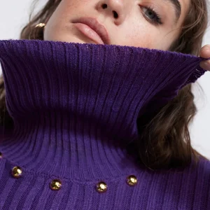 Lola Casademunt Punto<Jersey cuello alto con tachas NEGRO